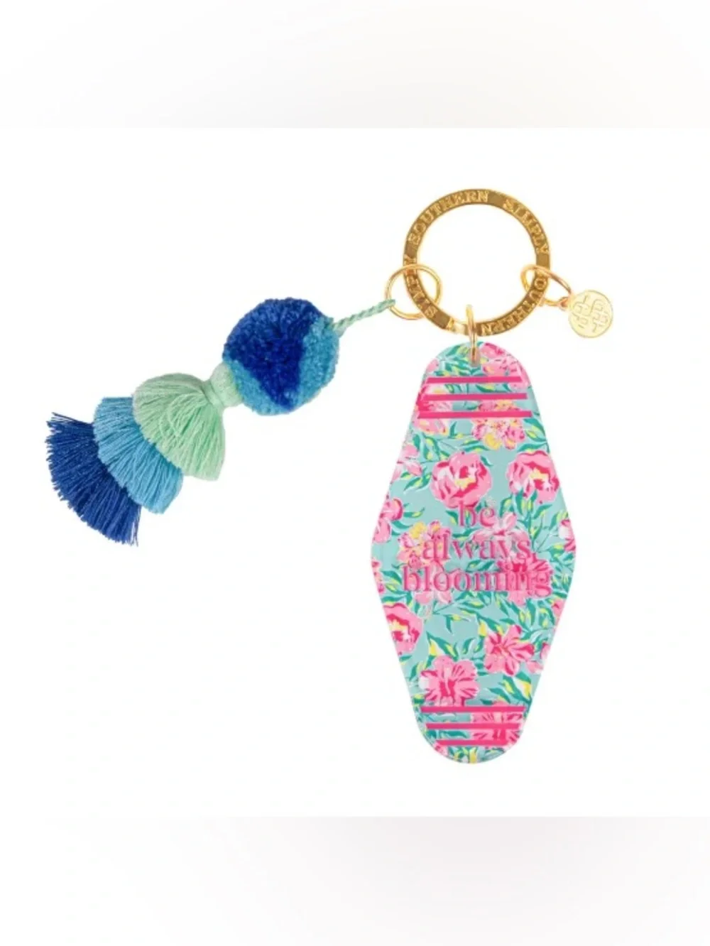 Simply Southern Floral Key Fob with Blue and Mint Tassel